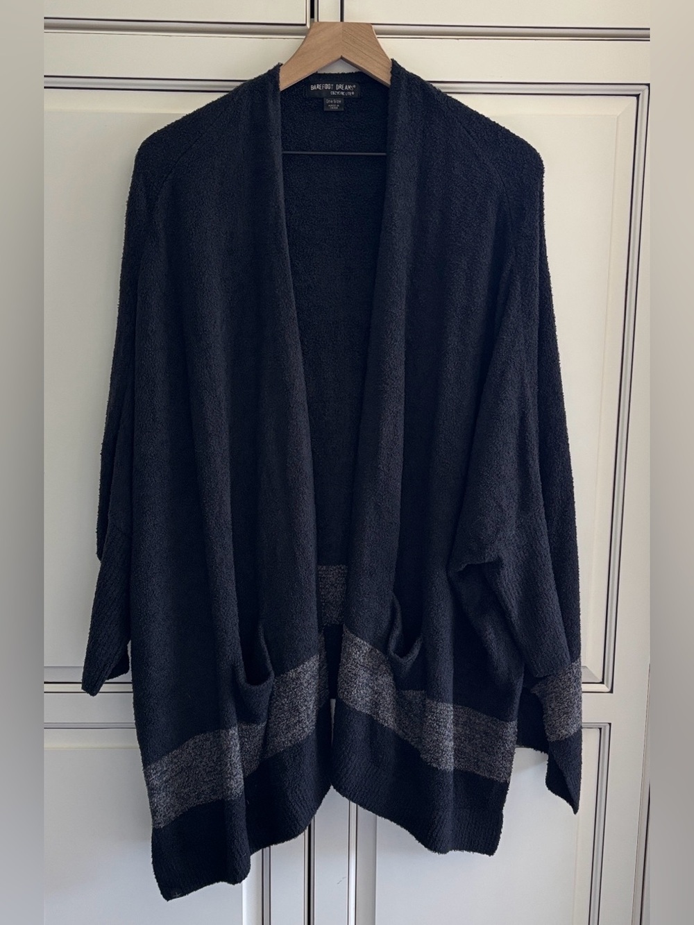 Barefoot Dreams Cozychic Lite Black Striped Dolman Sleeve Cardigan Sweater OS